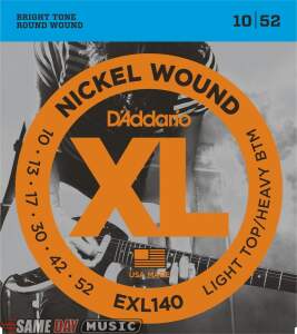 D’Addario EXL140 XL Electric Guitar Strings (Light Top/Heavy Bottom, 10-52) Picture